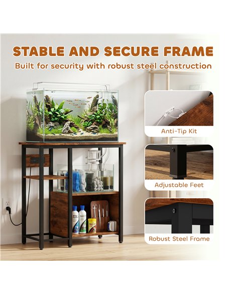 PawHut Fish Tank Stand with Power Outlets Aquarium Stand with Cabinet 20-29 Gallon Tanks Tiger Wood Grain - pic 213907 | FastDaddyshop