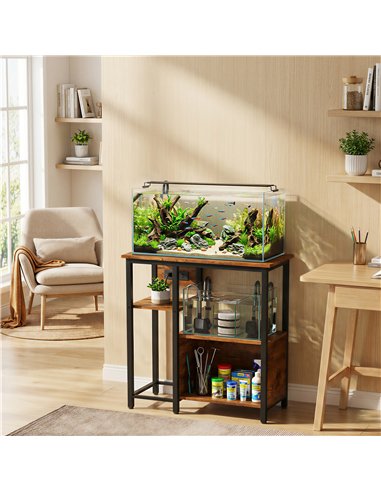 PawHut Fish Tank Stand with Power Outlets Aquarium Stand with Cabinet 20-29 Gallon Tanks Tiger Wood Grain