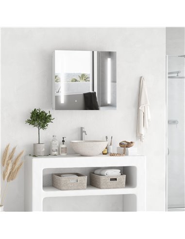 Kleankin LED Illuminated Bathroom Mirror Cabinet with Lights, Touch Switch, USB Charge, White