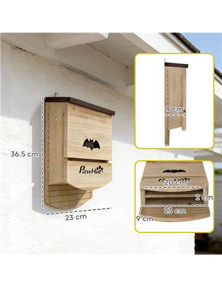 PawHut Bat Boxes, Pack of 3 Wooden Bat Houses for Outdoor, Garden, Farm, Easy to Hang, 23 x 9.5 x 36.5 cm, Natural - pic 213912 | FastDaddyshop