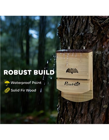 PawHut Bat Boxes, Pack of 3 Wooden Bat Houses for Outdoor, Garden, Farm, Easy to Hang, 23 x 9.5 x 36.5 cm, Natural