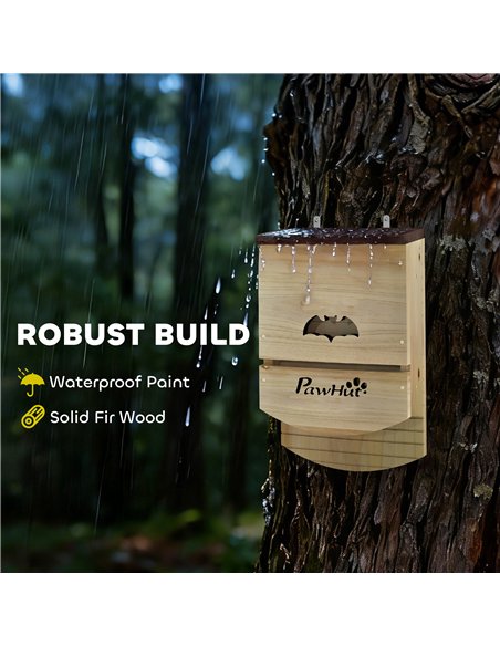 PawHut Bat Boxes, Pack of 3 Wooden Bat Houses for Outdoor, Garden, Farm, Easy to Hang, 23 x 9.5 x 36.5 cm, Natural - pic 213914 | FastDaddyshop