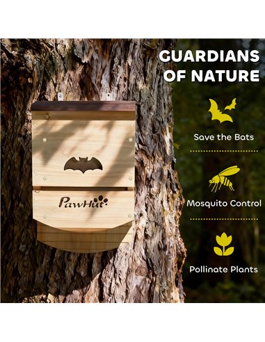 PawHut Bat Boxes, Pack of 3 Wooden Bat Houses for Outdoor, Garden, Farm, Easy to Hang, 23 x 9.5 x 36.5 cm, Natural