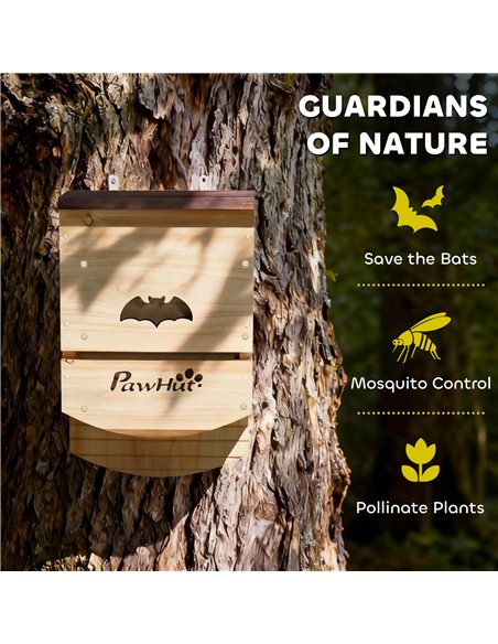 PawHut Bat Boxes, Pack of 3 Wooden Bat Houses for Outdoor, Garden, Farm, Easy to Hang, 23 x 9.5 x 36.5 cm, Natural - pic 213915 | FastDaddyshop