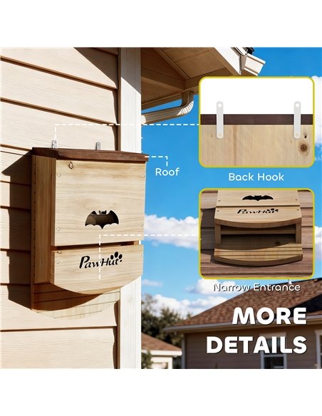 PawHut Bat Boxes, Pack of 3 Wooden Bat Houses for Outdoor, Garden, Farm, Easy to Hang, 23 x 9.5 x 36.5 cm, Natural - pic 213916 | FastDaddyshop