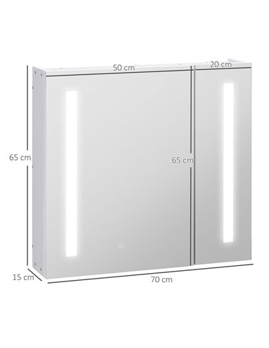 Kleankin LED Illuminated Bathroom Mirror Cabinet with Lights, Touch Switch, USB Charge, White