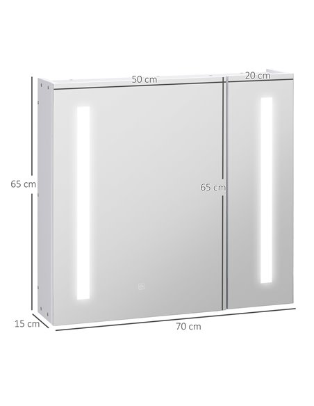 Kleankin LED Illuminated Bathroom Mirror Cabinet with Lights, Touch Switch, USB Charge, White - pic 21392 | FastDaddyshop