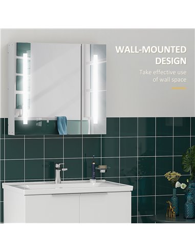 Kleankin LED Illuminated Bathroom Mirror Cabinet with Lights, Touch Switch, USB Charge, White