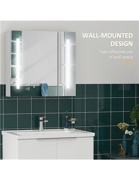 Kleankin LED Illuminated Bathroom Mirror Cabinet with Lights, Touch Switch, USB Charge, White - pic 21393 | FastDaddyshop