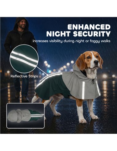 PawHut Dog Raincoat with Hood, Waterproof & Breathable Rain Jacket with Leash Hole, for Medium Dogs, Green, M