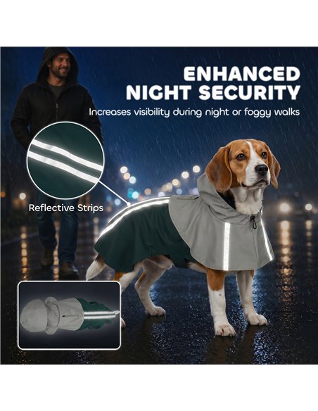 PawHut Dog Raincoat with Hood, Waterproof & Breathable Rain Jacket with Leash Hole, for Medium Dogs, Green, M - pic 213932 | FastDaddyshop