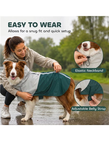 PawHut Dog Raincoat with Hood, Waterproof & Breathable Rain Jacket with Leash Hole, for Medium Dogs, Green, M - pic 213933 | FastDaddyshop