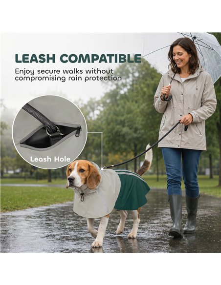 PawHut Dog Raincoat with Hood, Waterproof & Breathable Rain Jacket with Leash Hole, for Medium Dogs, Green, M - pic 213934 | FastDaddyshop