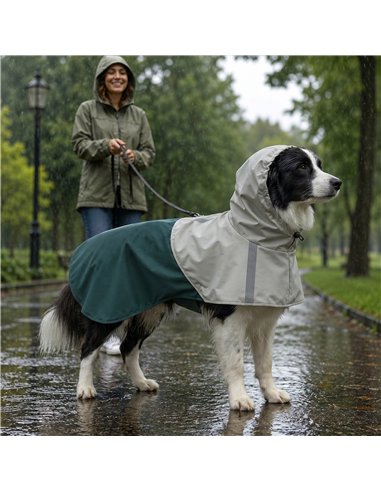 PawHut Dog Raincoat with Hood, Waterproof & Breathable Rain Jacket with Leash Hole, for Medium Dogs, Green, M