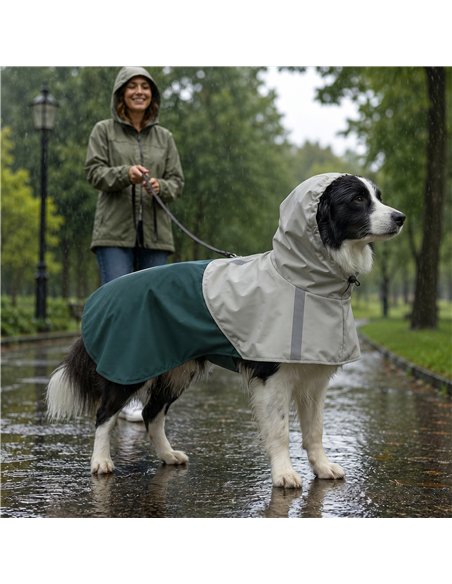 PawHut Dog Raincoat with Hood, Waterproof & Breathable Rain Jacket with Leash Hole, for Medium Dogs, Green, M - pic 213935 | FastDaddyshop