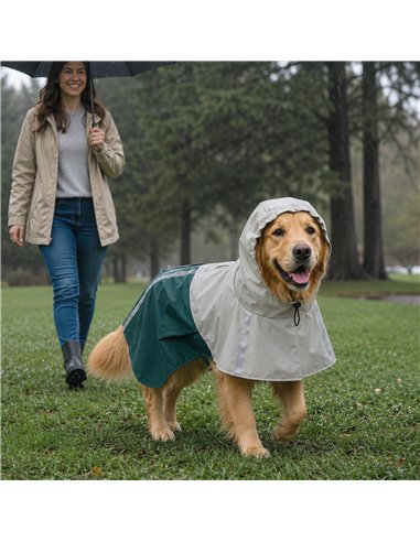 PawHut Dog Raincoat with Hood, Waterproof & Breathable Rain Jacket with Leash Hole, for Large Dogs, Green, L