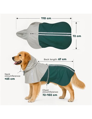PawHut Dog Raincoat with Hood, Waterproof & Breathable Rain Jacket with Leash Hole, for Large Dogs, Green, L