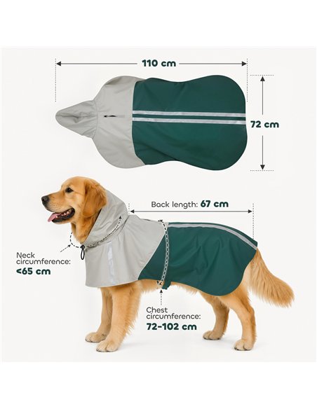PawHut Dog Raincoat with Hood, Waterproof & Breathable Rain Jacket with Leash Hole, for Large Dogs, Green, L - pic 213939 | FastDaddyshop