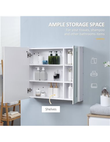 Kleankin LED Illuminated Bathroom Mirror Cabinet with Lights, Touch Switch, USB Charge, White