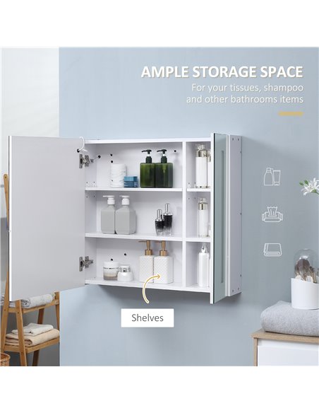 Kleankin LED Illuminated Bathroom Mirror Cabinet with Lights, Touch Switch, USB Charge, White - pic 21394 | FastDaddyshop