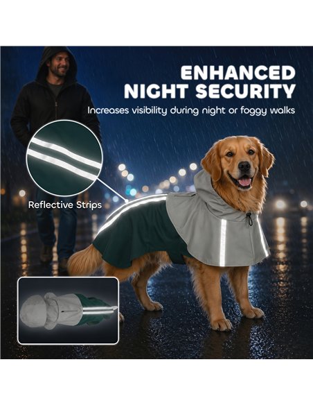 PawHut Dog Raincoat with Hood, Waterproof & Breathable Rain Jacket with Leash Hole, for Large Dogs, Green, L - pic 213941 | FastDaddyshop