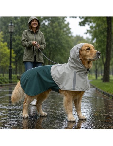 PawHut Dog Raincoat with Hood, Waterproof & Breathable Rain Jacket with Leash Hole, for Large Dogs, Green, L