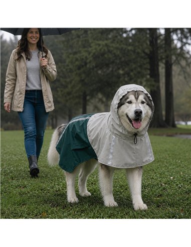 PawHut Dog Raincoat with Hood, Waterproof & Breathable Rain Jacket with Leash Hole, for Extra Large Dogs, Green, XL