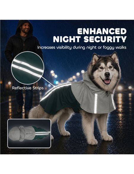 PawHut Dog Raincoat with Hood, Waterproof & Breathable Rain Jacket with Leash Hole, for Extra Large Dogs, Green, XL - pic 213950 | FastDaddyshop
