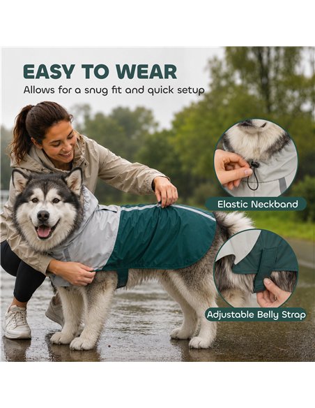 PawHut Dog Raincoat with Hood, Waterproof & Breathable Rain Jacket with Leash Hole, for Extra Large Dogs, Green, XL - pic 213951 | FastDaddyshop