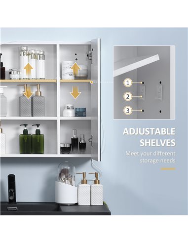 Kleankin LED Illuminated Bathroom Mirror Cabinet with Lights, Wall Mounted Storage Organizer with Adjustable Shelf, Touch Switch