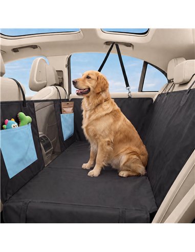 PawHut Dog Car Seat Cover, Waterproof Dog Travel Hammock w/ Non-Slip & Anti-Scratch Surface, Mesh Window and Pockets, Blue