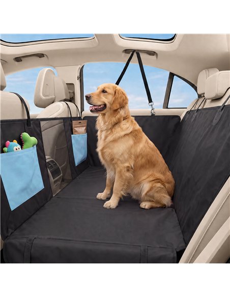 PawHut Dog Car Seat Cover, Waterproof Dog Travel Hammock w/ Non-Slip & Anti-Scratch Surface, Mesh Window and Pockets, Blue - pic 213965 | FastDaddyshop