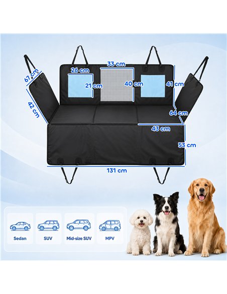 PawHut Dog Car Seat Cover, Waterproof Dog Travel Hammock w/ Non-Slip & Anti-Scratch Surface, Mesh Window and Pockets, Blue - pic 213966 | FastDaddyshop