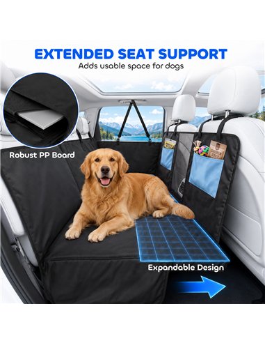 PawHut Dog Car Seat Cover, Waterproof Dog Travel Hammock w/ Non-Slip & Anti-Scratch Surface, Mesh Window and Pockets, Blue