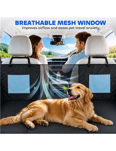 PawHut Dog Car Seat Cover, Waterproof Dog Travel Hammock w/ Non-Slip & Anti-Scratch Surface, Mesh Window and Pockets, Blue