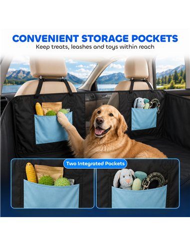 PawHut Dog Car Seat Cover, Waterproof Dog Travel Hammock w/ Non-Slip & Anti-Scratch Surface, Mesh Window and Pockets, Blue