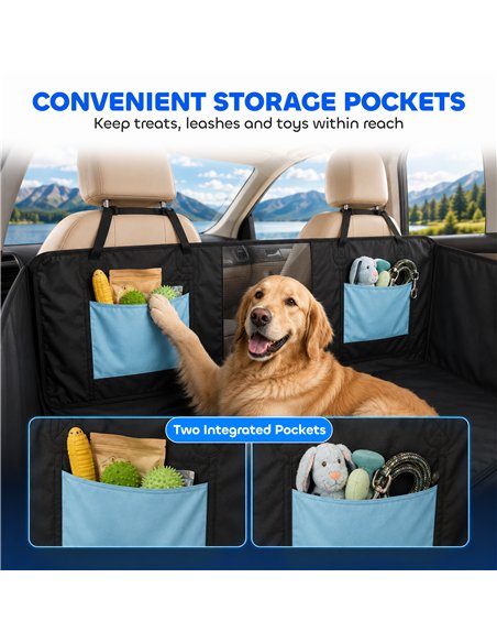 PawHut Dog Car Seat Cover, Waterproof Dog Travel Hammock w/ Non-Slip & Anti-Scratch Surface, Mesh Window and Pockets, Blue - pic 213970 | FastDaddyshop