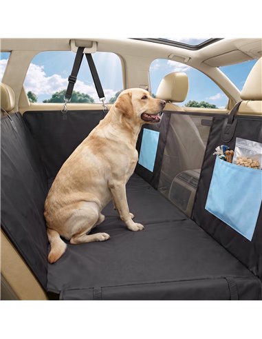PawHut Dog Car Seat Cover, Waterproof Dog Travel Hammock w/ Non-Slip & Anti-Scratch Surface, Mesh Window and Pockets, Blue