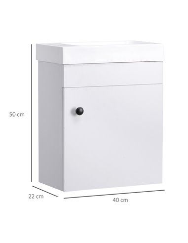 Kleankin Bathroom Vanity Unit with Sink, Tap Hole and Storage Cabinet, White