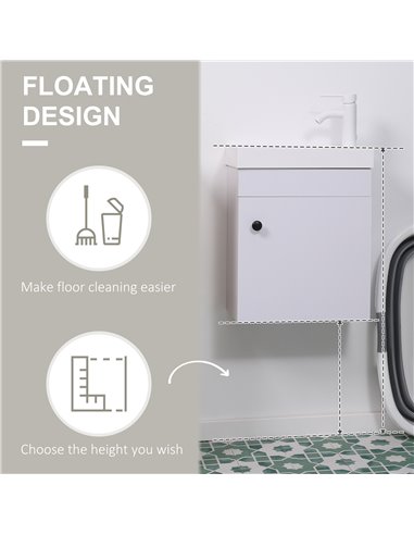Kleankin Bathroom Vanity Unit with Basin, Wall Mounted Bathroom Wash Stand with Sink, Tap Hole and Storage Cabinet, White