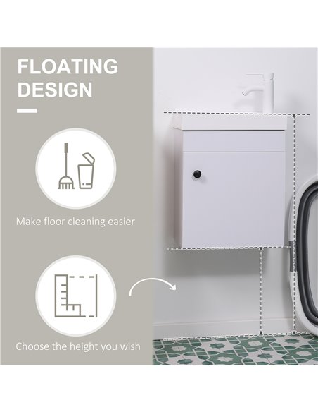 Kleankin Bathroom Vanity Unit with Basin, Wall Mounted Bathroom Wash Stand with Sink, Tap Hole and Storage Cabinet, White - pic 21403 | FastDaddyshop