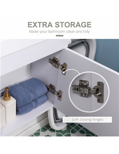 Kleankin Bathroom Vanity Unit with Basin, Wall Mounted Bathroom Wash Stand with Sink, Tap Hole and Storage Cabinet, White