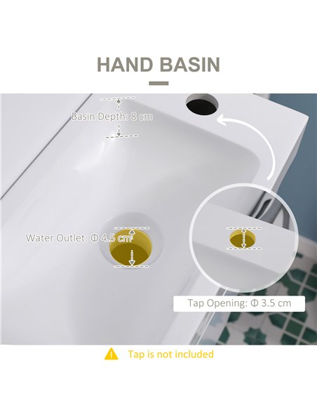 Kleankin Bathroom Vanity Unit with Basin, Wall Mounted Bathroom Wash Stand with Sink, Tap Hole and Storage Cabinet, White - pic 21405 | FastDaddyshop