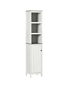 Kleankin Tall Bathroom Storage Cabinet with 3 Open Shelves, Adjustable Shelf, Antique White
