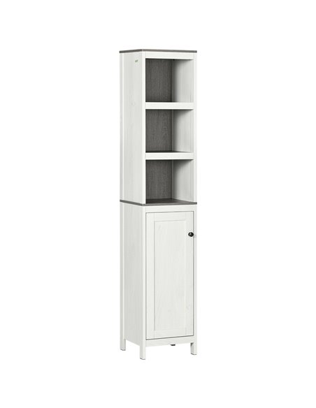 Kleankin Tall Bathroom Storage Cabinet with 3 Open Shelves, Adjustable Shelf, Antique White - pic 21408 | FastDaddyshop