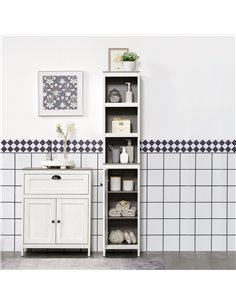 Kleankin Tall Bathroom Storage Cabinet with 3 Open Shelves, Adjustable Shelf, Antique White 2