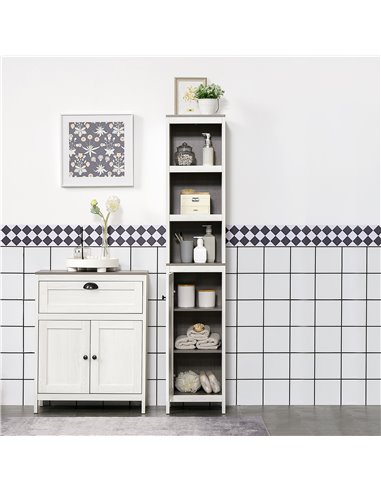 Kleankin Tall Bathroom Storage Cabinet with 3 Open Shelves, Adjustable Shelf, Antique White