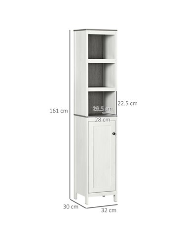 Kleankin Tall Bathroom Storage Cabinet with 3 Open Shelves, Adjustable Shelf, Antique White