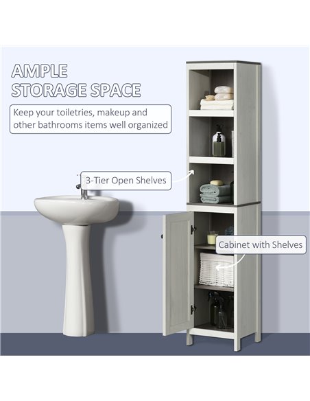 Kleankin Tall Bathroom Storage Cabinet with 3 Open Shelves, Adjustable Shelf, Antique White - pic 21411 | FastDaddyshop