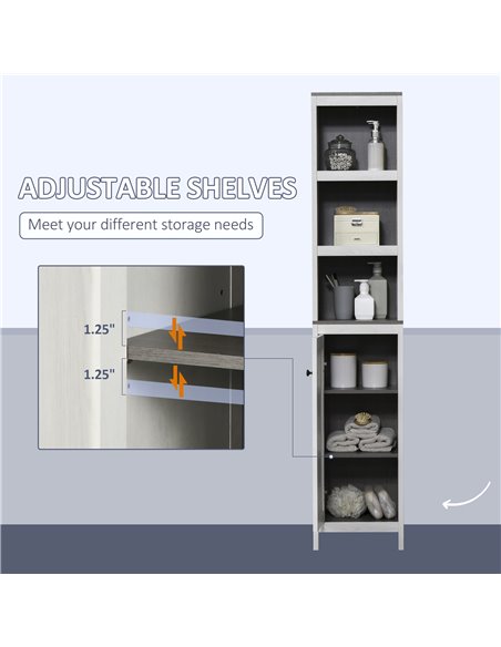 Kleankin Tall Bathroom Storage Cabinet with 3 Open Shelves, Adjustable Shelf, Antique White - pic 21412 | FastDaddyshop